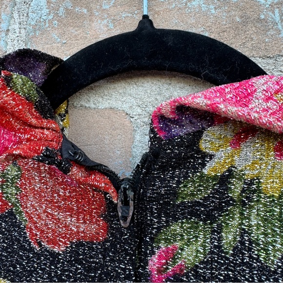 Vintage Cocktail Dress 60s 70s Lurex Floral Fit Flare A-line Sleeveless Midi - Picture 13 of 15